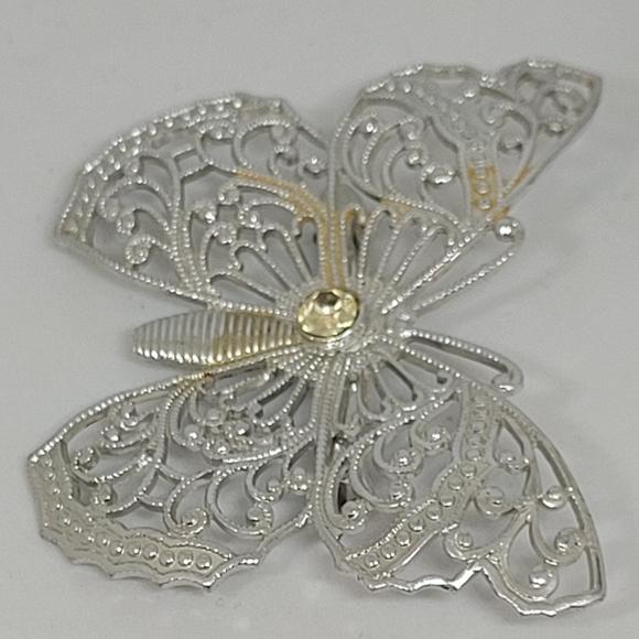 Silver Filagree Butterfly with Rhinestone - Vintage - Picture 2 of 16